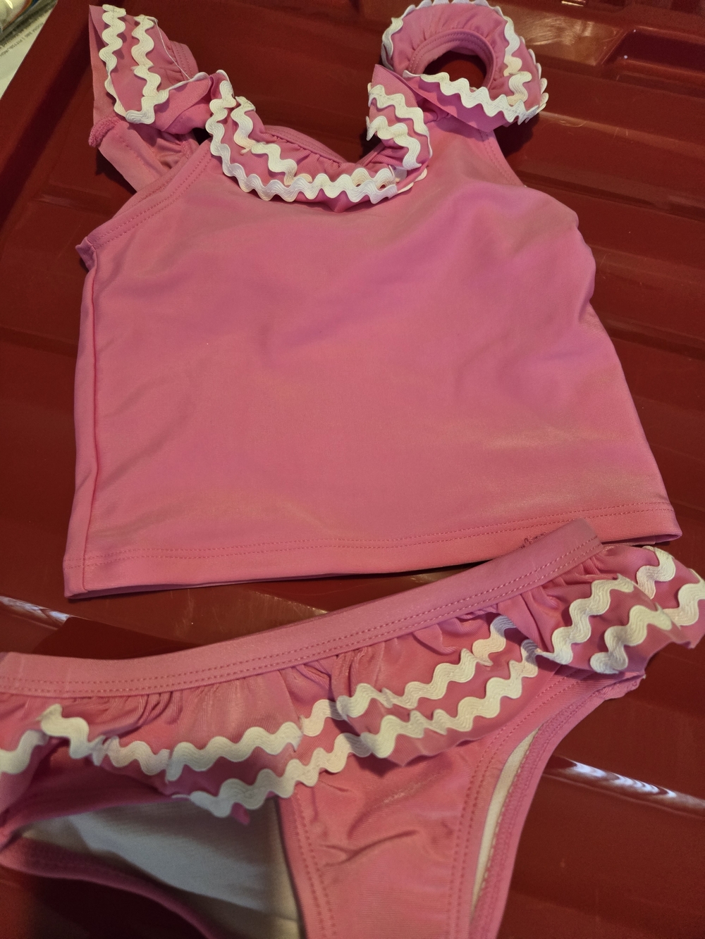 Little Girls Pink Ruffle Tankini Bikini Set - Kids Swim